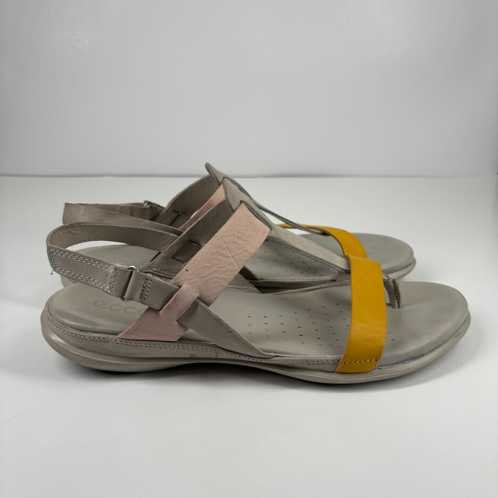 ECCO Flash Women's 10 Merigold/Rose/Gray Leather T-Strap Slingback Thong Sandals - Picture 11 of 16